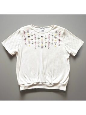 Alfred Dunner Vintage 90s Short Sleeve Embroidered Sweatshirt M Cottagecore